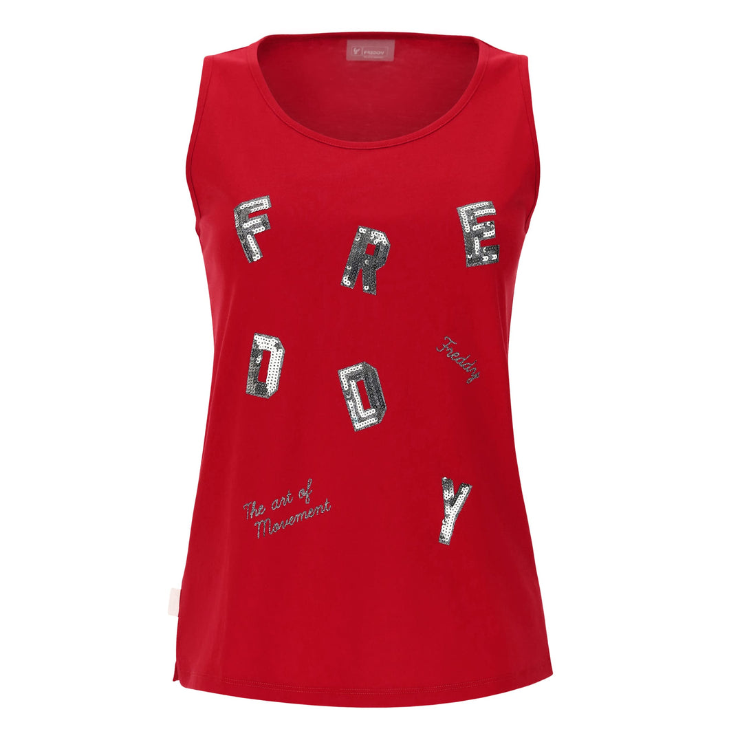 FREDDY - Canotta Comfort Fit in Jersey Grafica in Paillettes Sparsa