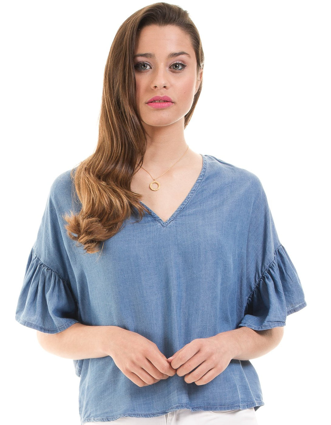 Tiffosi Flounce Blue Blouse by