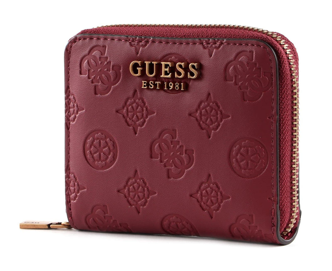 GUESS Vibe SLG Small Zip Around Wallet Merlot Logo