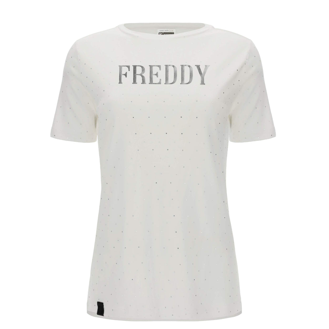 FREDDY T-Shirt Regular in Jersey con Micro Borchie Effetto Pois
