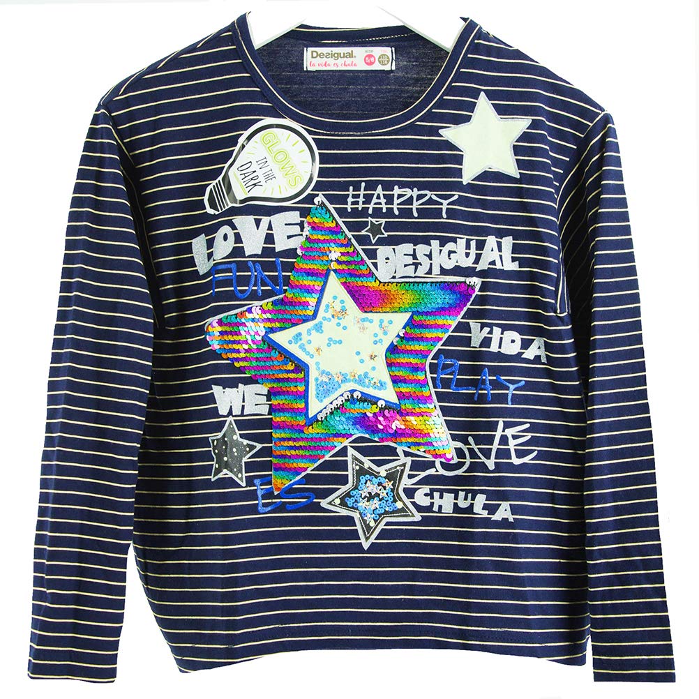 Desigual T-Shirt Manica Lunga Bambina TS Utah 18WGTK51 Graphic Tee 11/12 Blu