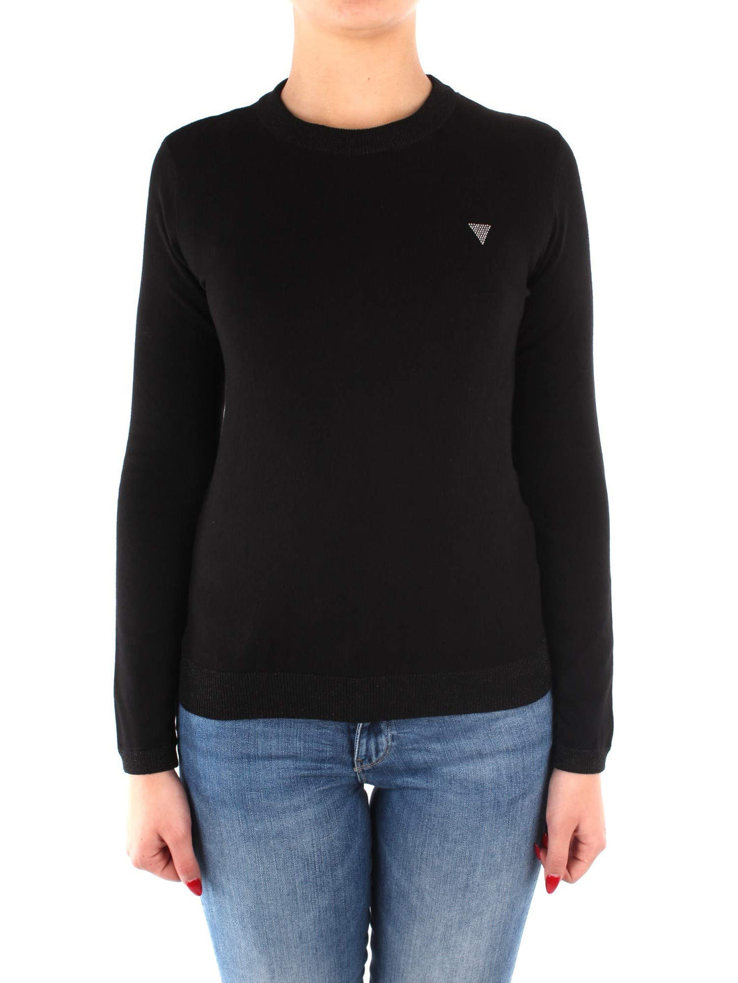 Guess Maglia Stretch Donna Girocollo, Manica Lunga, vestibilità Regular. Black Nero (S)
