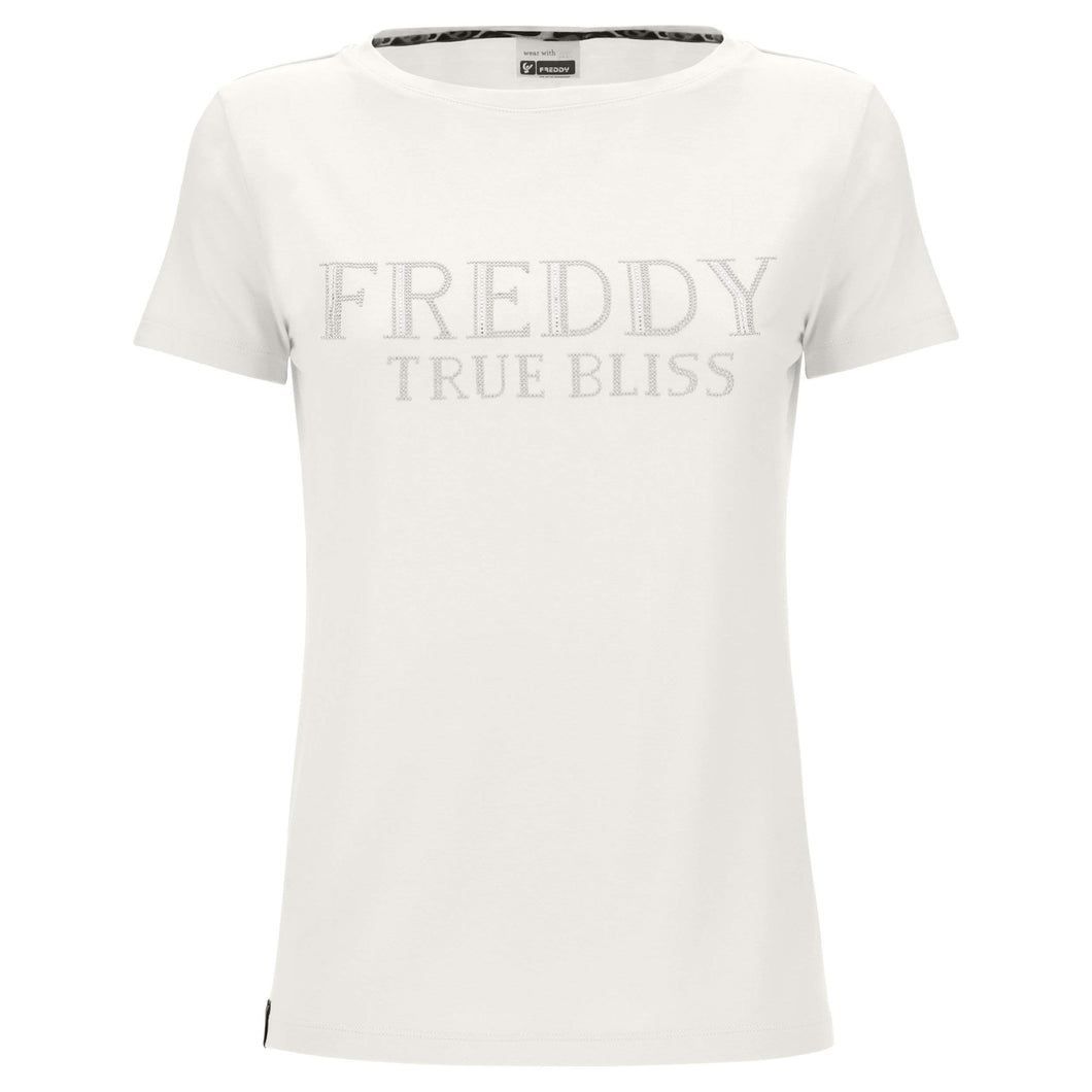 FREDDY T-Shirt Donna Comfort in Jersey Viscosa con Strass