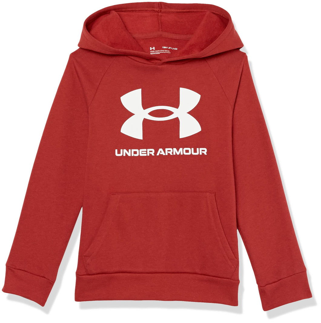 Under Armour Boys' Standard Rival Fleece Hoodie, (610) Stadium Red / / Onyx White, Youth Large