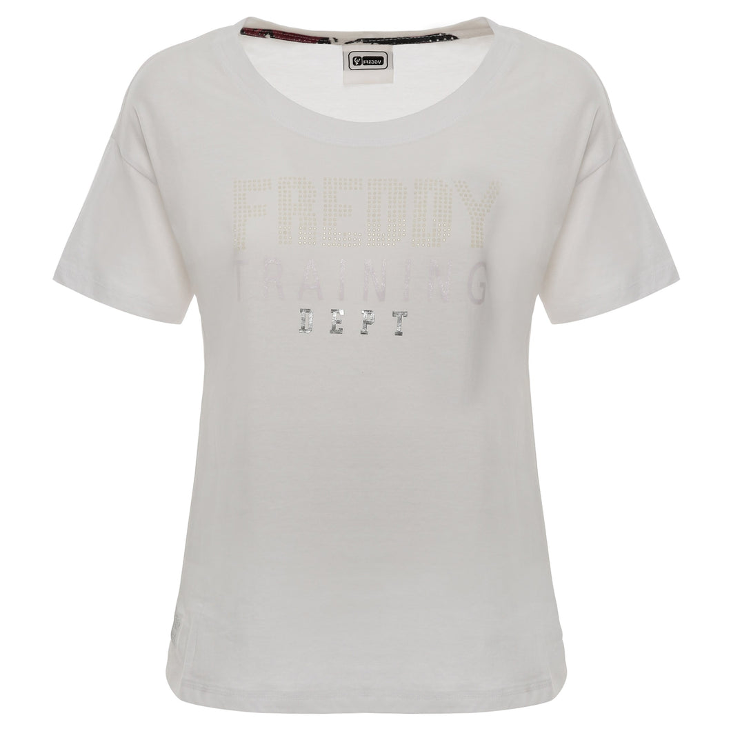 FREDDY T-SHIRT DONNA IN COTONE COM STAMPE A RILIEVO, Bianco, M, FREDDY