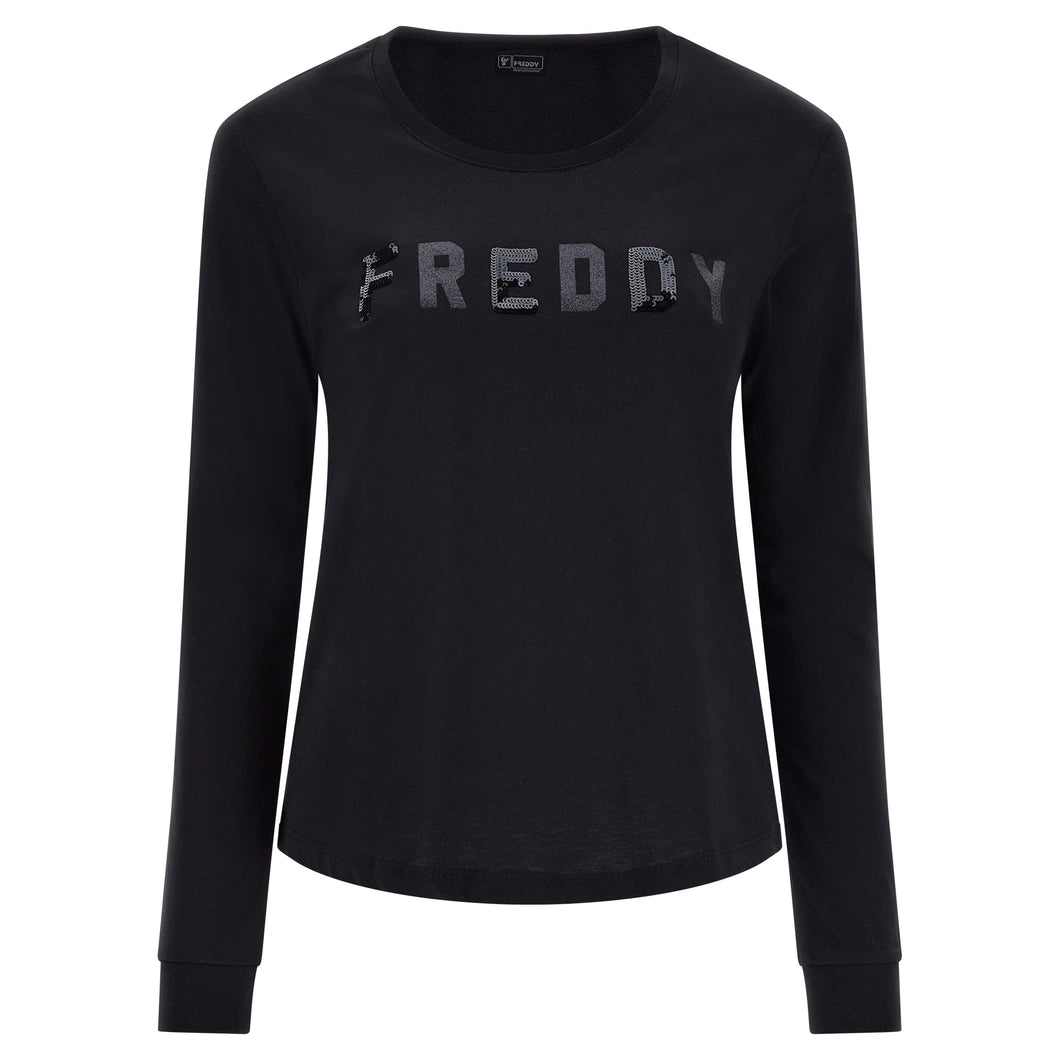 FREDDY - T-Shirt Comfort Manica Lunga E Grafica Paillettes
