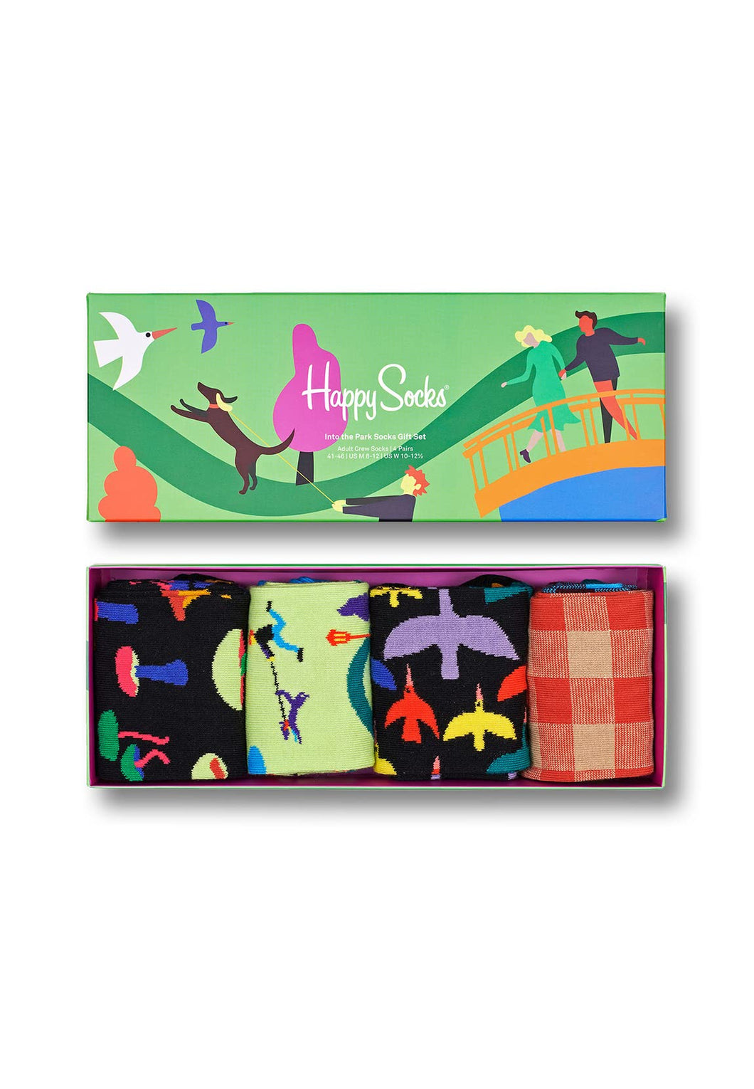 Happy Socks 4-Pack Into The Park Socks Set, colorati e divertenti, calzini per uomo e donna, Verde