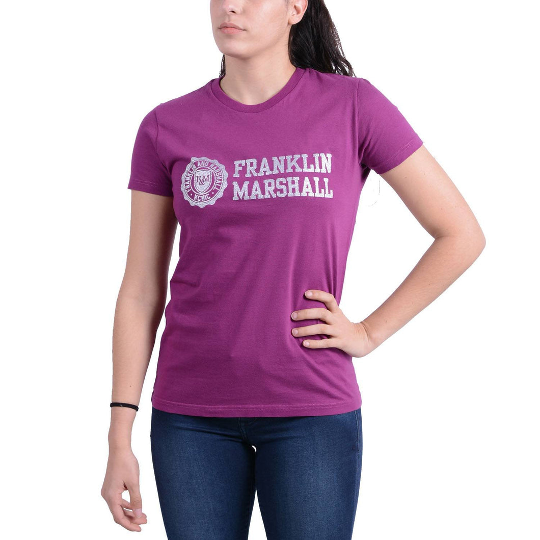 Franklin and Marshall T-SHIRT CON LOGO ORIZZONTALE ARGENTATO, colore VIOLA