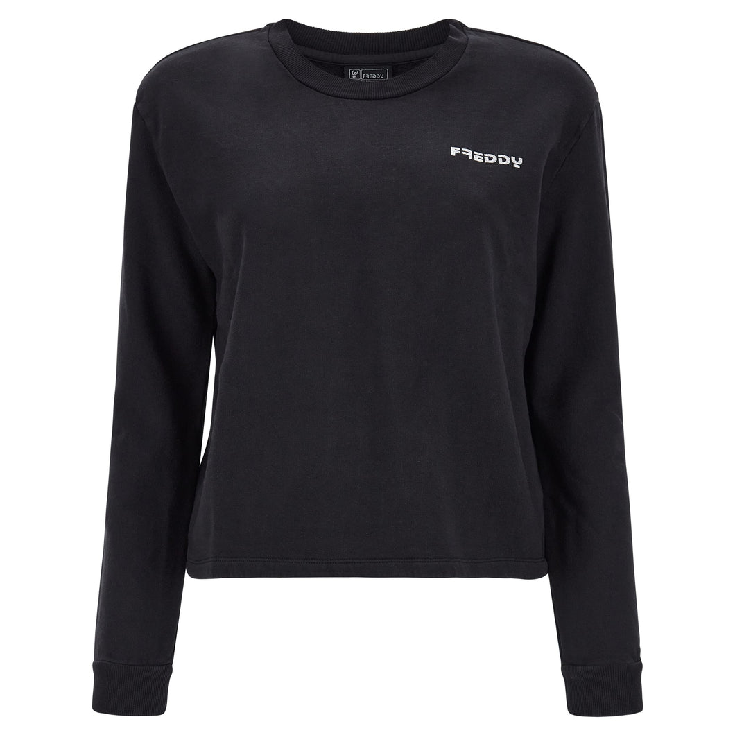 FREDDY - Felpa Cropped A Girocollo Comfort Tinta in Capo