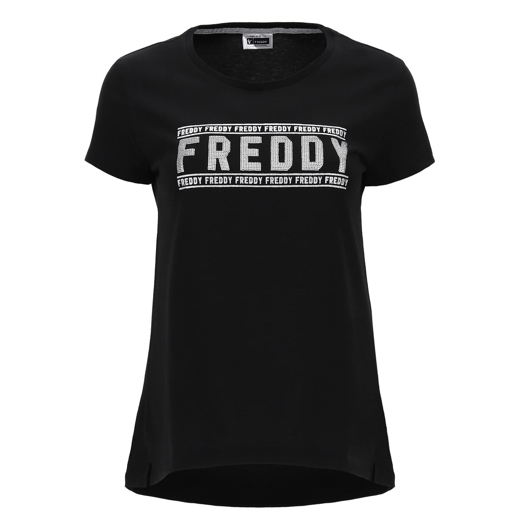 FREDDY - T-Shirt Leggera con Spacchi E Logo in Piallettes E Glitter