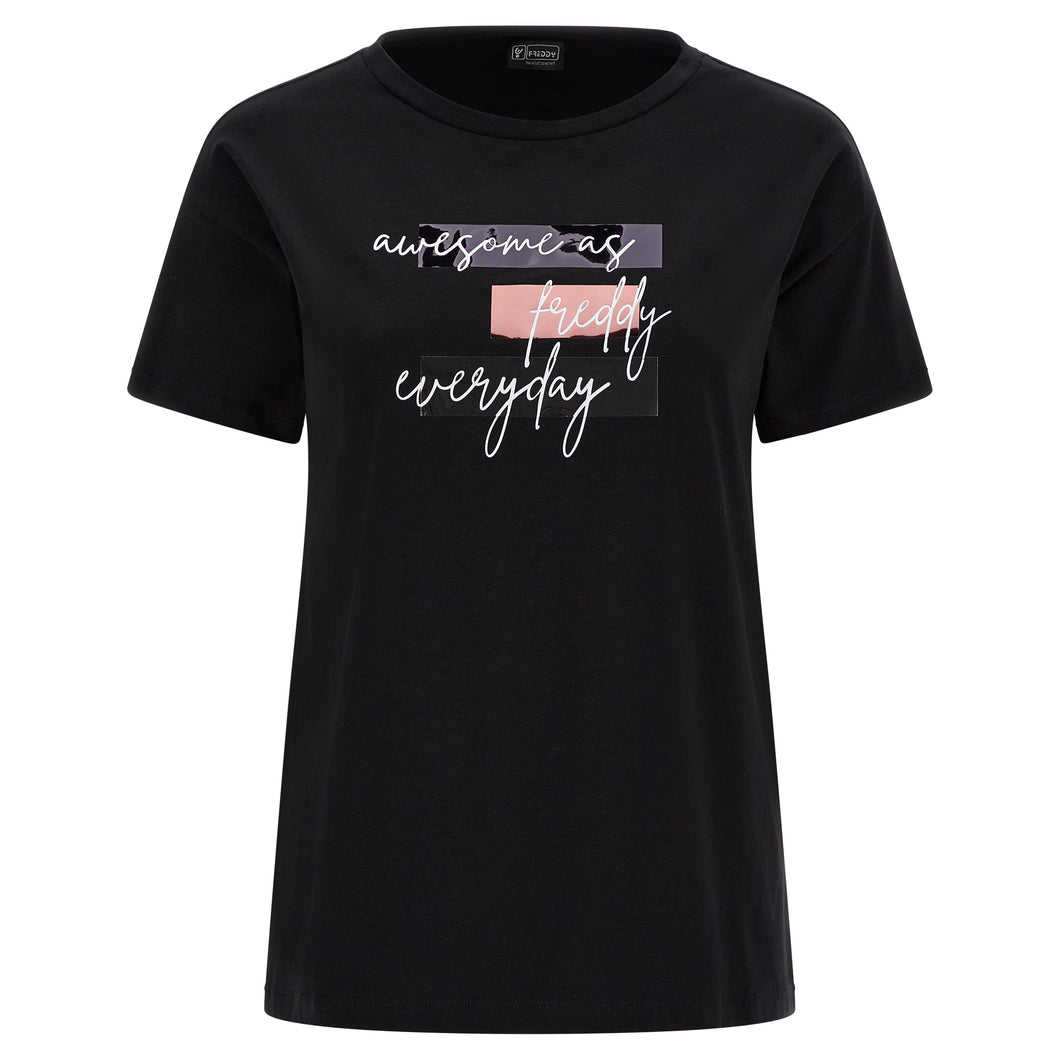 FREDDY - T-Shirt Comfort Fit in Jersey con Stampa Compostita Lucida
