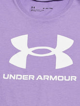 Carica l&#39;immagine nel visualizzatore di Gallery, Under Armour Girls&#39; Live Sportstyle Graphic Short-Sleeve T-Shirt , Vivid Lilac (560)/White , Youth Large
