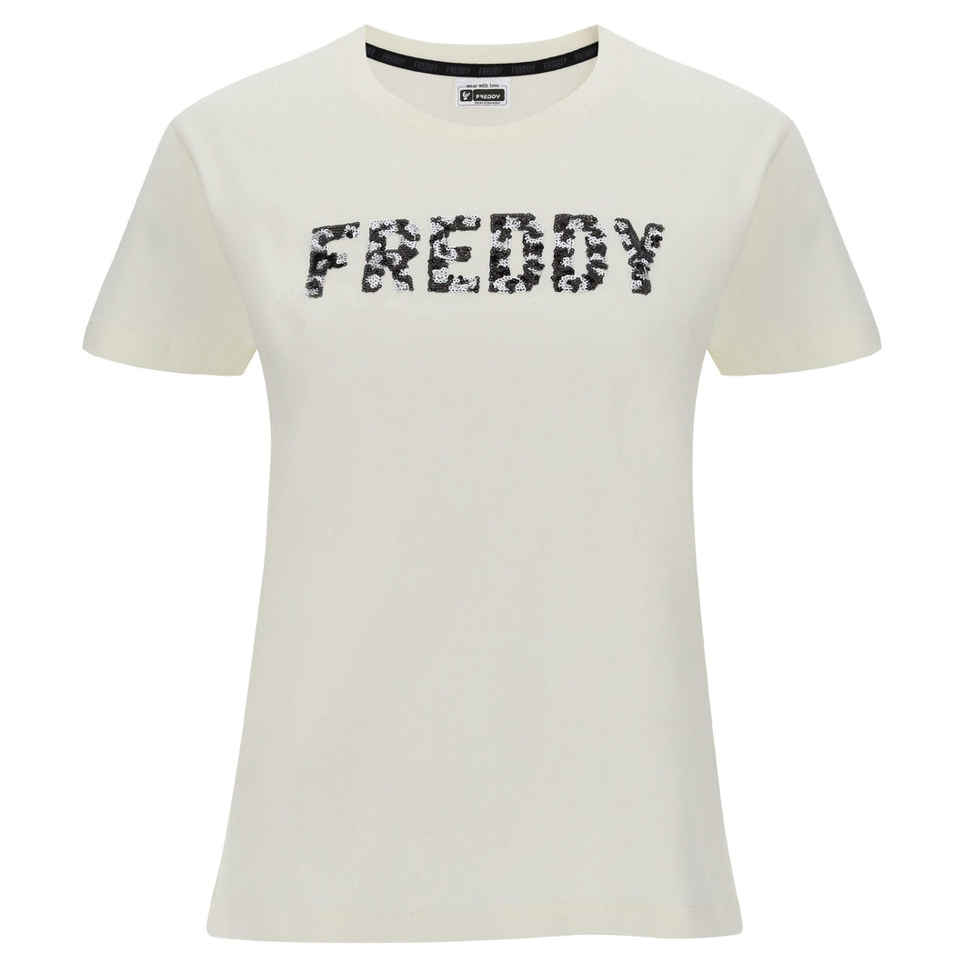 FREDDY T-Shirt Comfort Fit con Decorazione Animalier in Paillettes