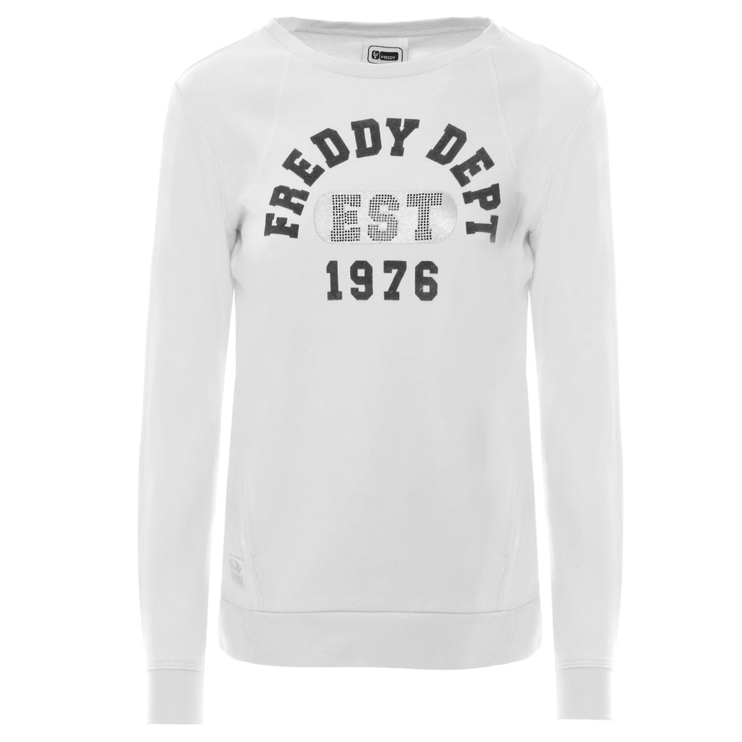 FREDDY Felpa Maniche Raglan con Stampa in Flock sul Fronte - Ghiacco - Extra Large