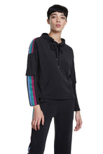 Carica l&#39;immagine nel visualizzatore di Gallery, Abasic Desigual Hoodie Blocks Felpa con Strisce in Lurex Nera
