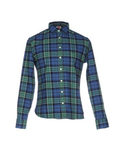 Carica l&#39;immagine nel visualizzatore di Gallery, Franklin &amp; Marshall Men&#39;s Blue Shirt Camicia Uomo Manica Lunga in Cotone Felpato Wolfe Caravan PLD Blu Verde
