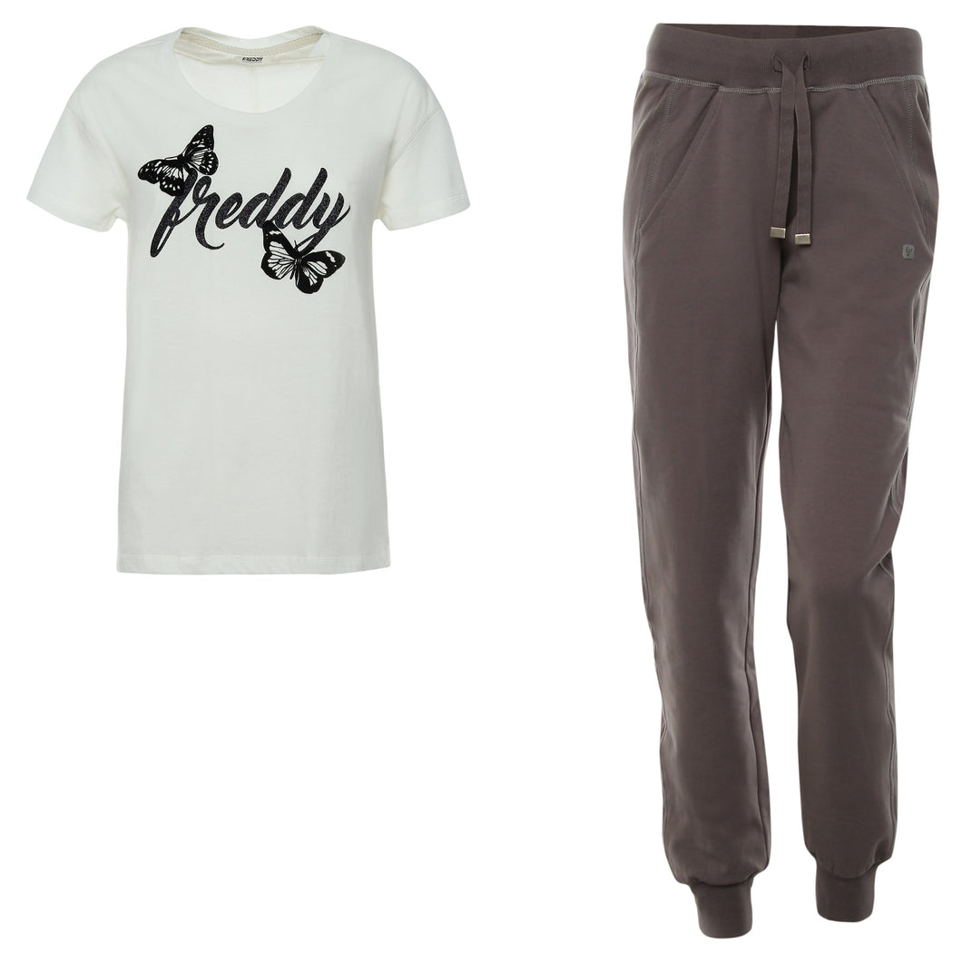 Freddy COMPLETO T-SHIRT STAMPA GLITTER E PANTALONE LOOSE-FIT TINTO IN CAPO