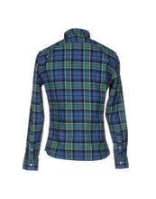 Carica l&#39;immagine nel visualizzatore di Gallery, Franklin &amp; Marshall Men&#39;s Blue Shirt Camicia Uomo Manica Lunga in Cotone Felpato Wolfe Caravan PLD Blu Verde

