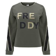 Carica l&#39;immagine nel visualizzatore di Gallery, FREDDY - Felpa Comfort con Stampa Nero E Oro E Bande Glitter
