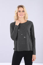 Carica l&#39;immagine nel visualizzatore di Gallery, FREDDY T-Shirt Regular Nero mélange con Manica Lunga Raglan
