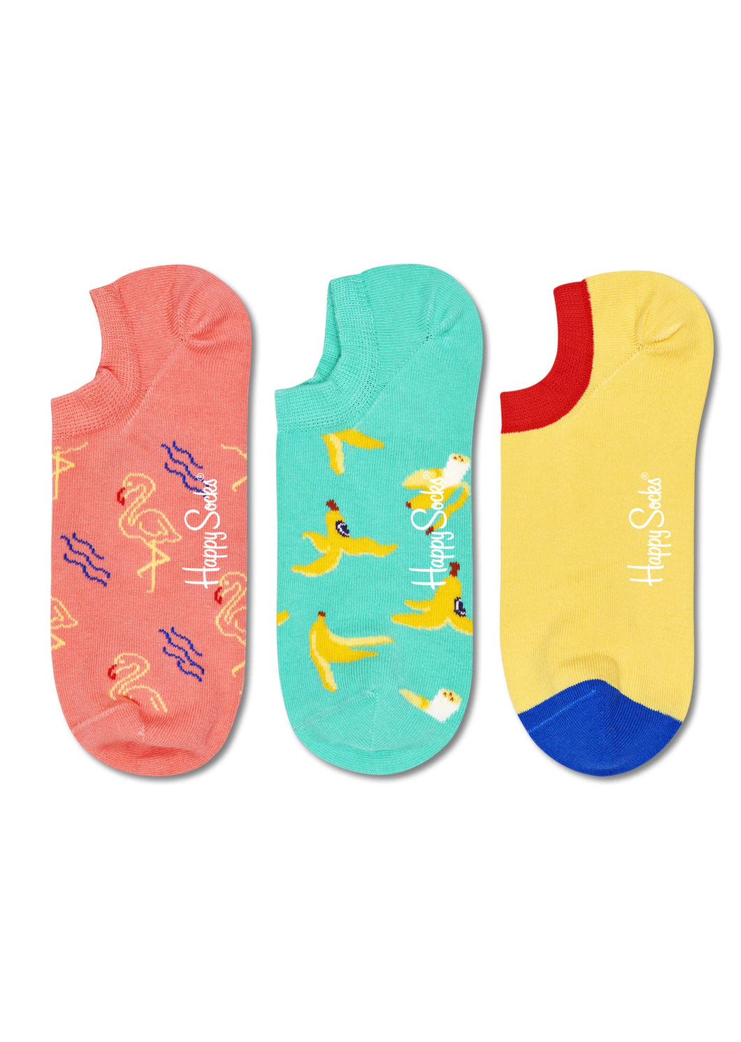 Happy Socks 3-Pack No Show Flamingo Sock, colorati e divertenti, calzini per uomo e donna, Giallo