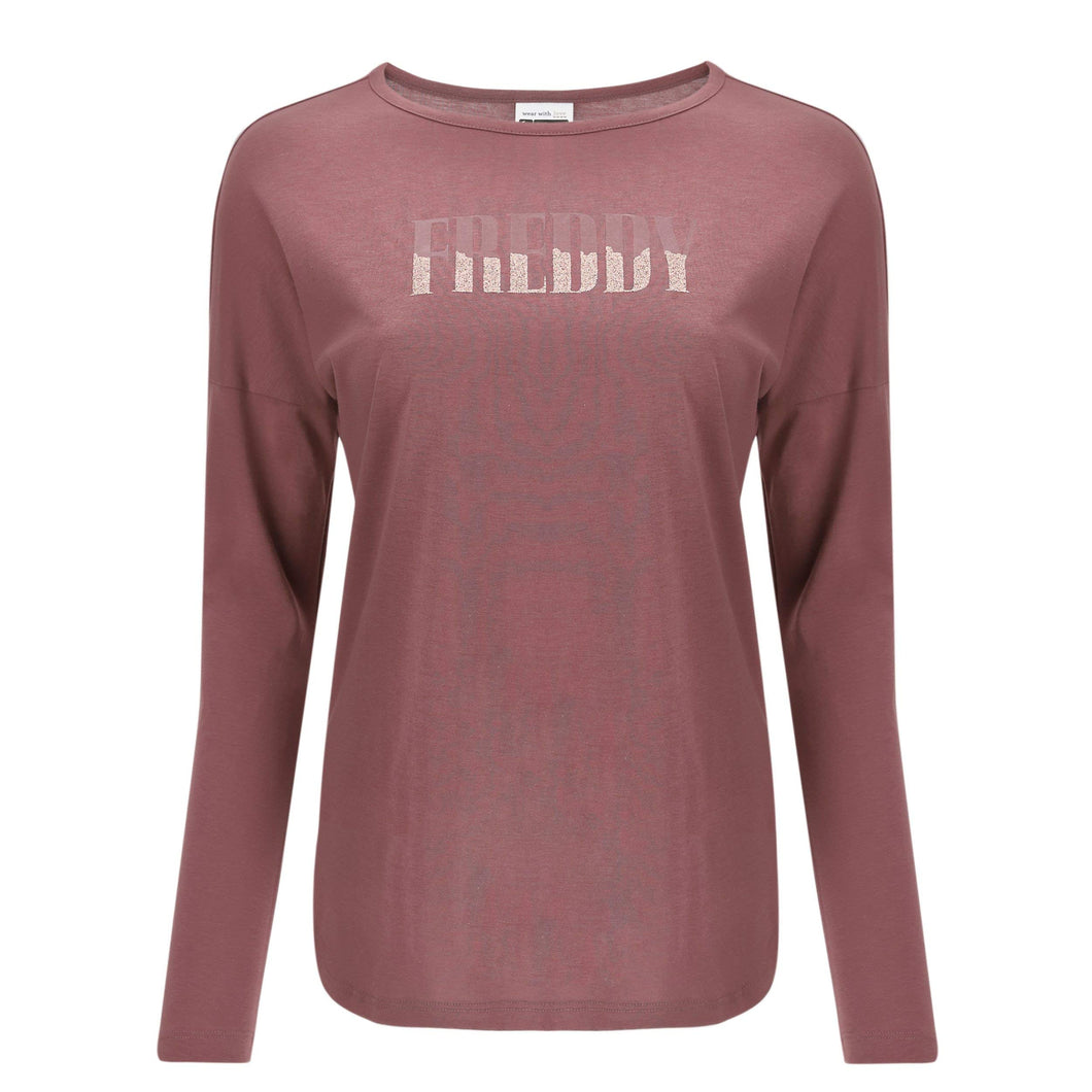 FREDDY T-Shirt Manica Lunga con Logo Glitter