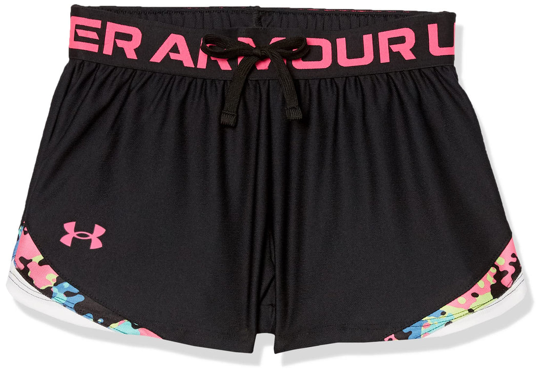 Under Armour Girls' Play Up Tri Color Shorts , Black (001)/White , Youth Large