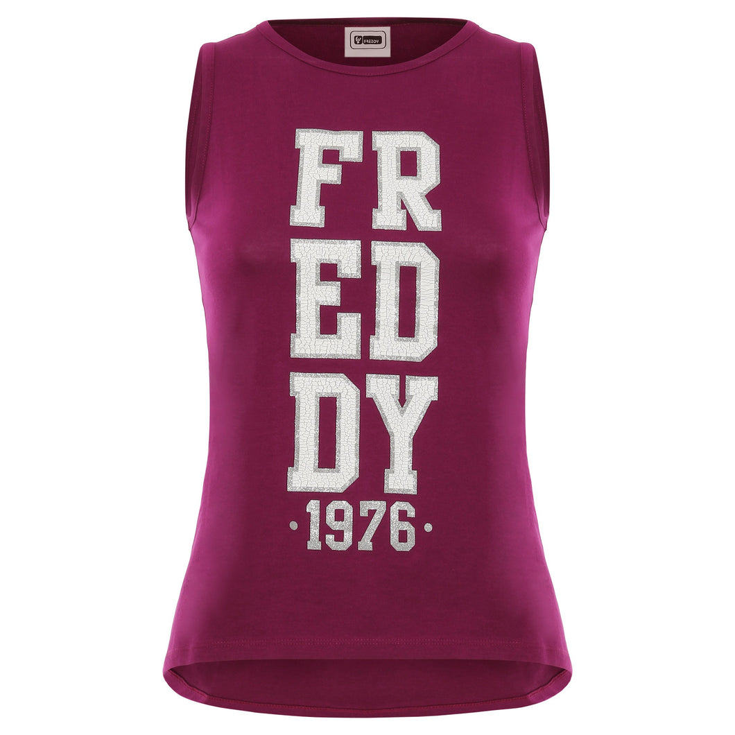 FREDDY CANOTTA IN COTONE 100% CON MAXI-STAMPA GLITTER TONO SU TONO Viola