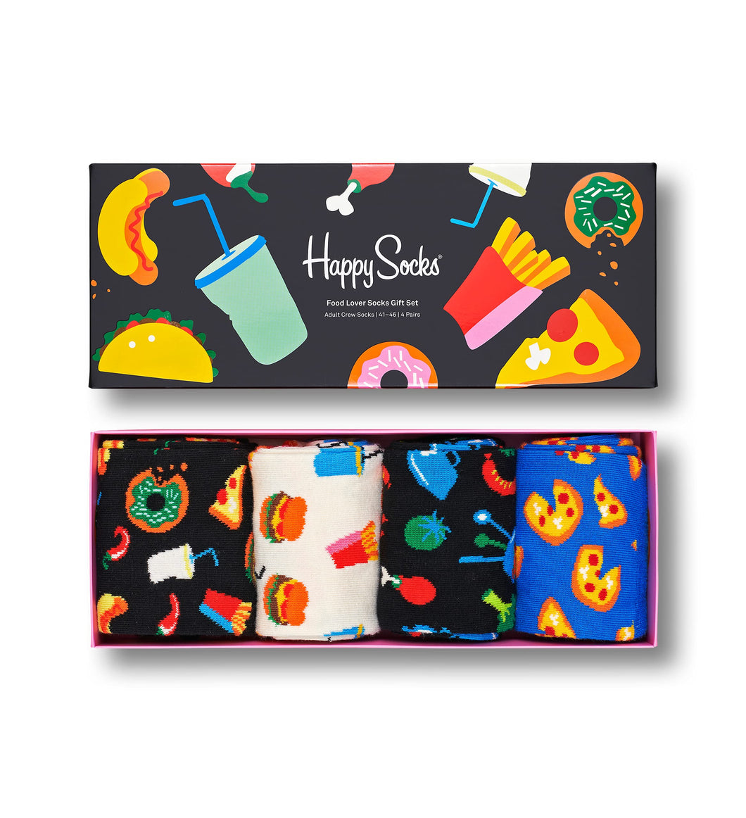 Happy Socks 4-Pack Food Lover Socks Set, colorati e divertenti, calzini per uomo e donna, Nero