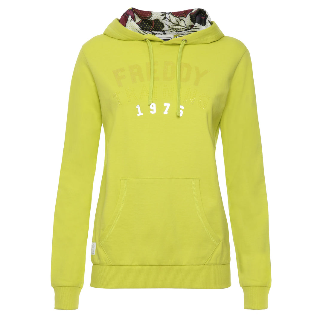 FREDDY Felpa Leggera in Cotone 100% con Cappuccio DOPPIATO in Mesh Lime
