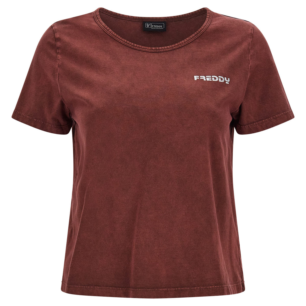 FREDDY - T-Shirt Cropped Comfort Tinta in Capo Effetto Used