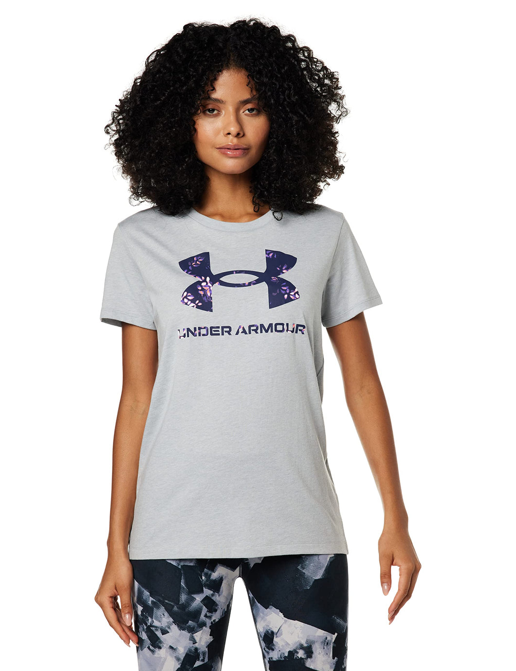 Under Armour Women's Live Sportstyle Graphic Short-Sleeve Crew Neck T-Shirt, MOD Gray Light Heather (017)/Midnight Navy, Medium