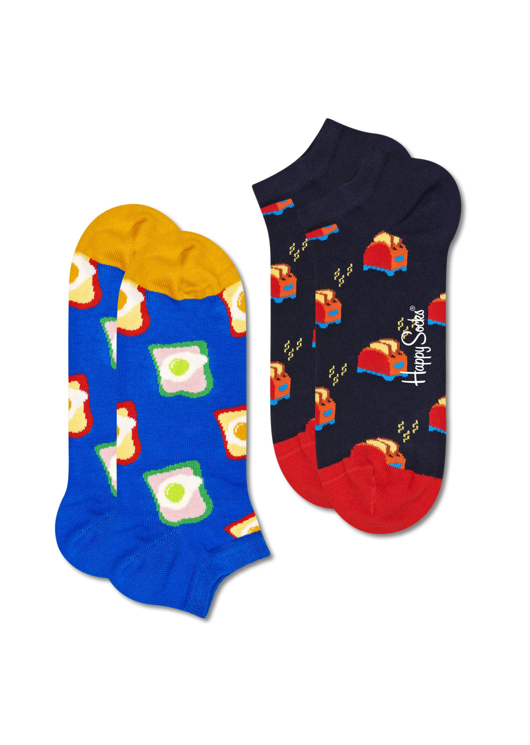 Happy Socks 2-Pack Toast Low Sock, colorati e divertenti, calzini per uomo e donna, Blu-Nero-Rosso-Bianco