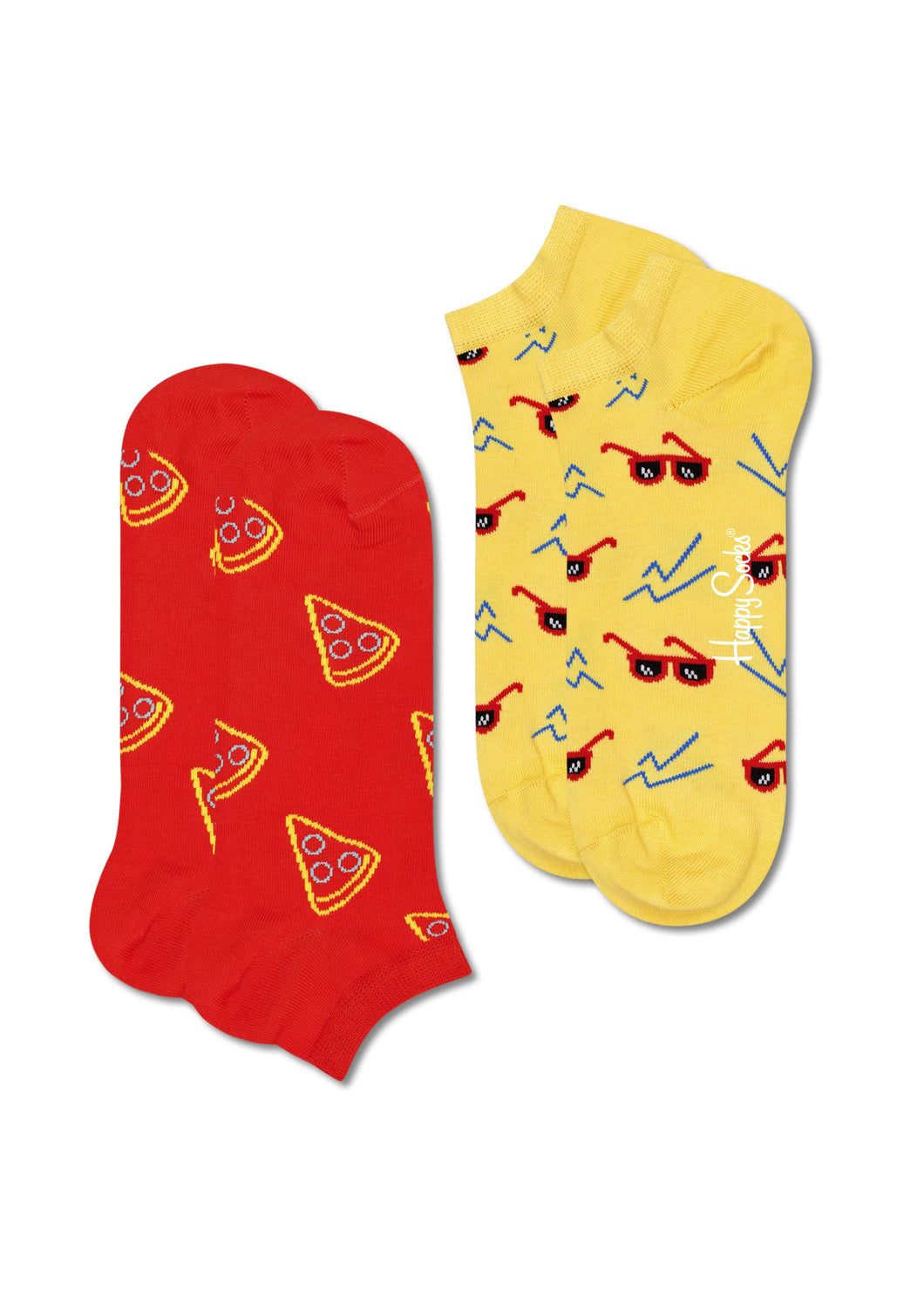 Happy Socks 2-Pack Pizza Slice Low Sock, colorati e divertenti, calzini per uomo e donna, Rosso-Giallo