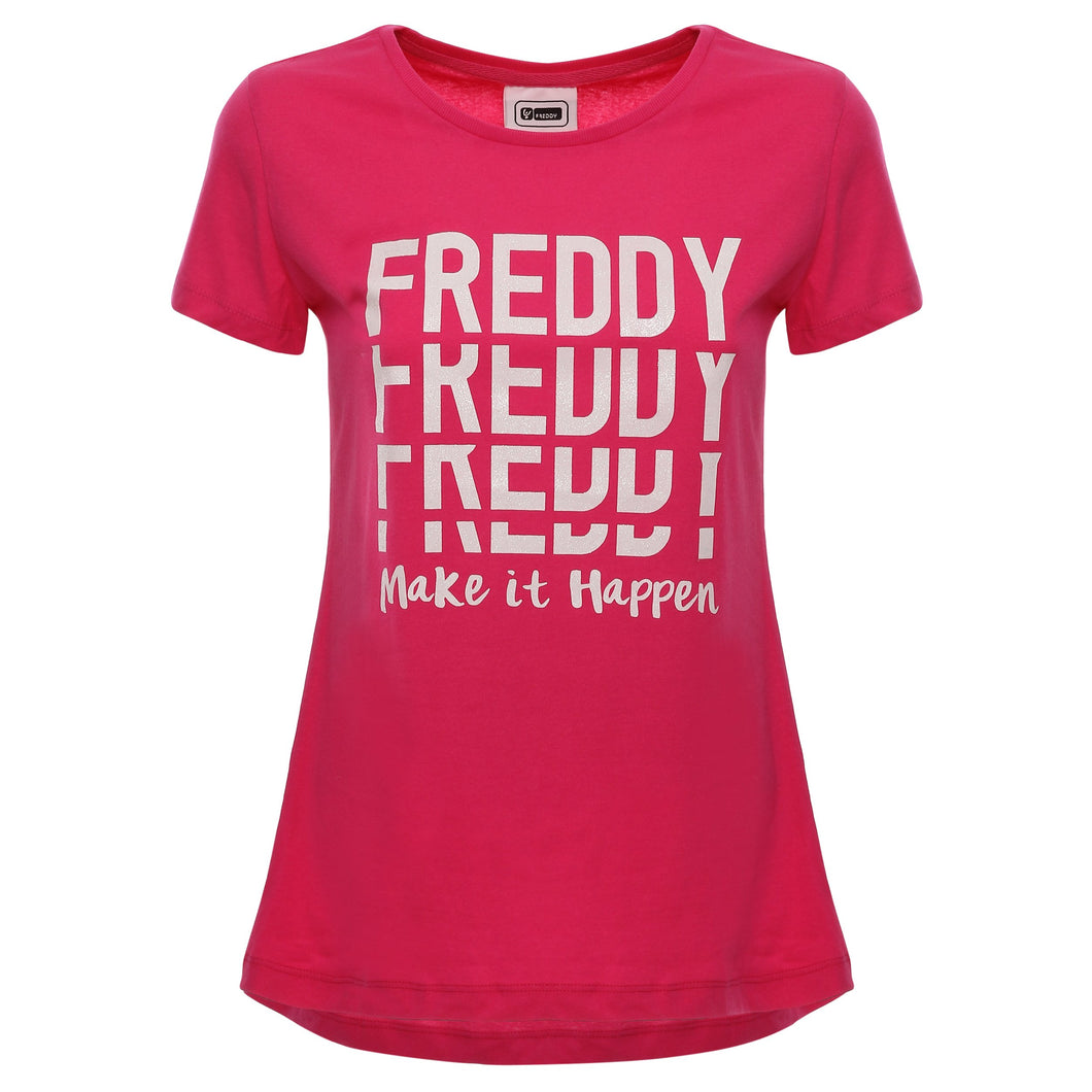 FREDDY T-Shirt in Jersey di Cotone 100% con Stampa Bianca