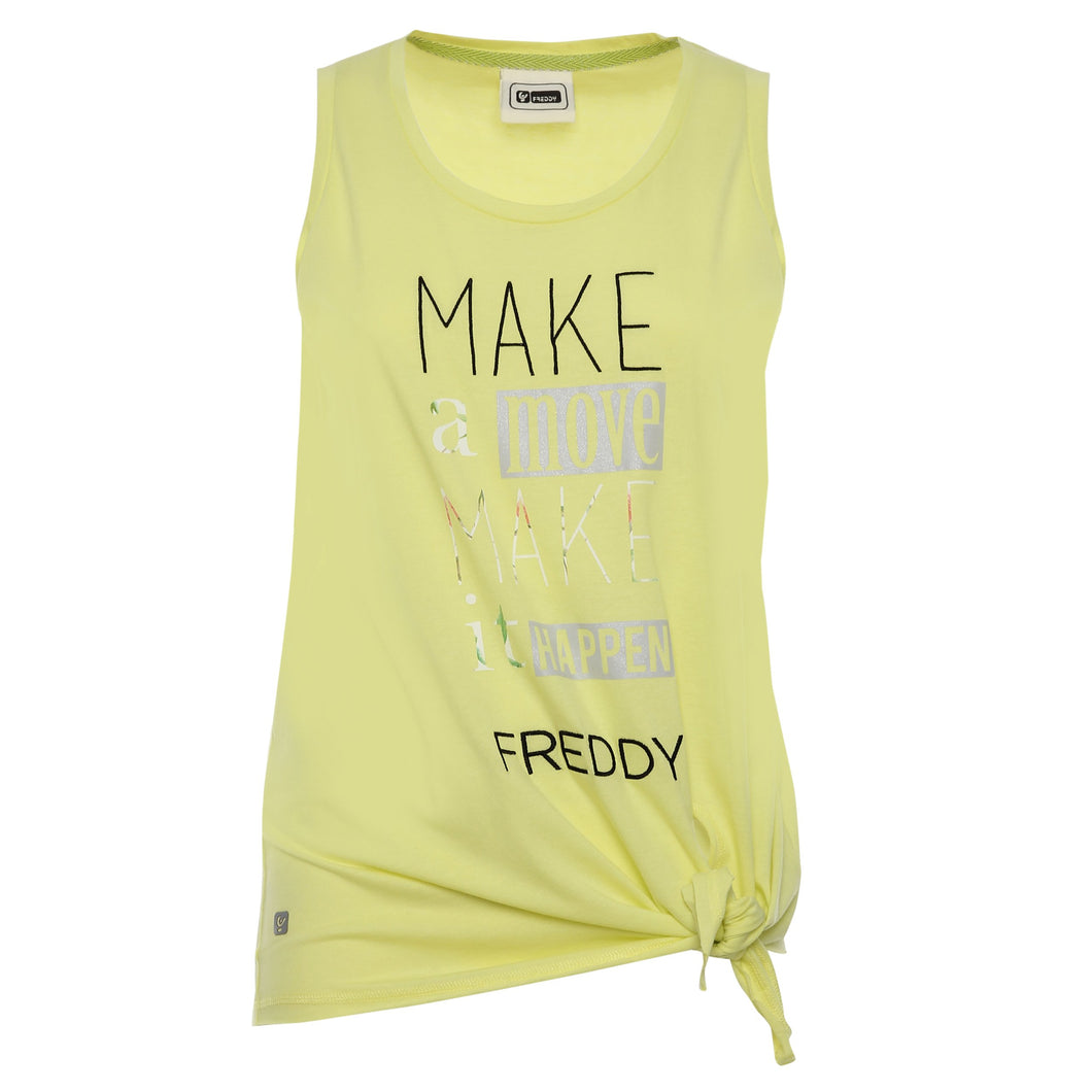 FREDDY Canotta in Jersey di Viscosa annodata sul Fianco - Sunny Lime - Small