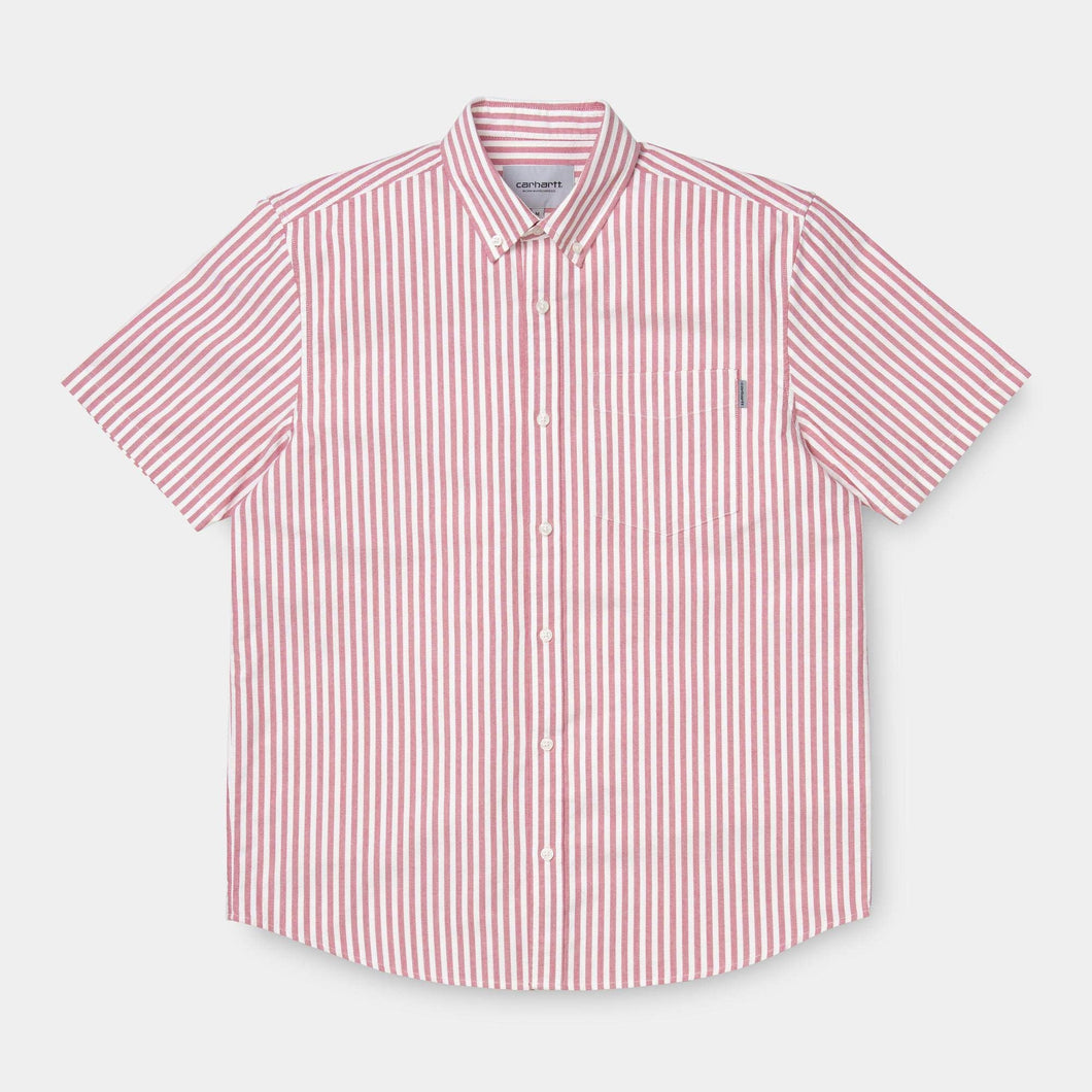 CARHARTT WIP Simon Stripe Short Sleeve Shirt Etna Red Camicia Uomo Manica Corta a Righe