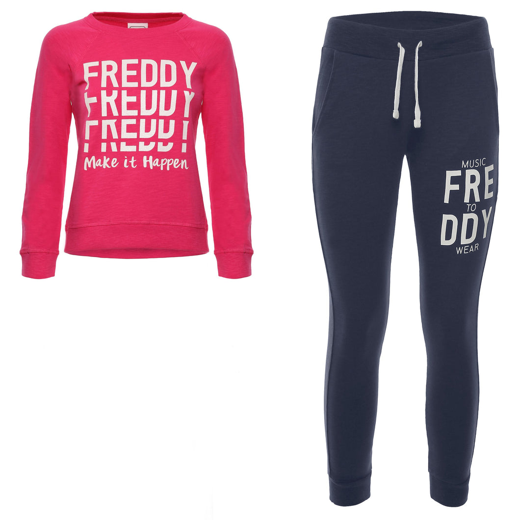 FREDDY Tuta con Stampe A Contrasto in Felpa FIAMMATA Bambina Fucsia/Blu
