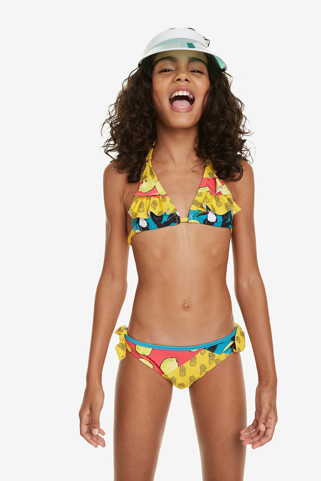 Desigual Bikini Triangolo Balze Mangostan Costume da Bagno Completo 19SGMK03