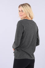 Carica l&#39;immagine nel visualizzatore di Gallery, FREDDY T-Shirt Regular Nero mélange con Manica Lunga Raglan

