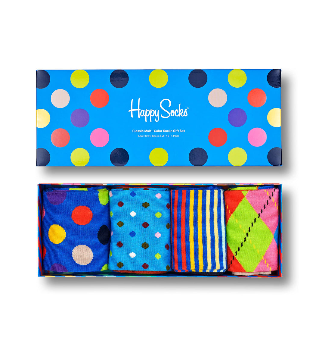 Happy Socks 4-Pack Classic Multi-Color Socks Set, colorati e divertenti, calzini per uomo e donna, Multicolore