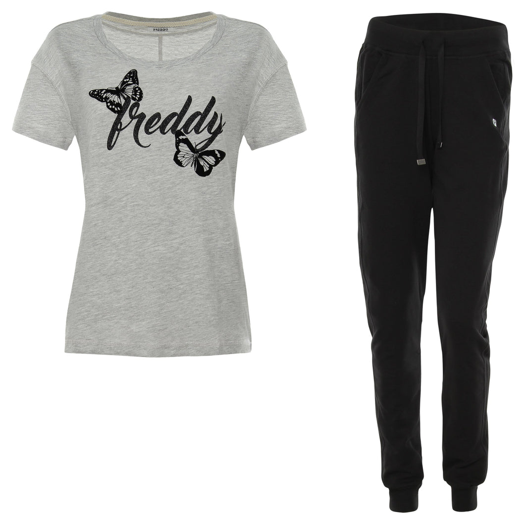 Freddy COMPLETO T-SHIRT STAMPA GLITTER E PANTALONE LOOSE-FIT TINTO IN CAPO