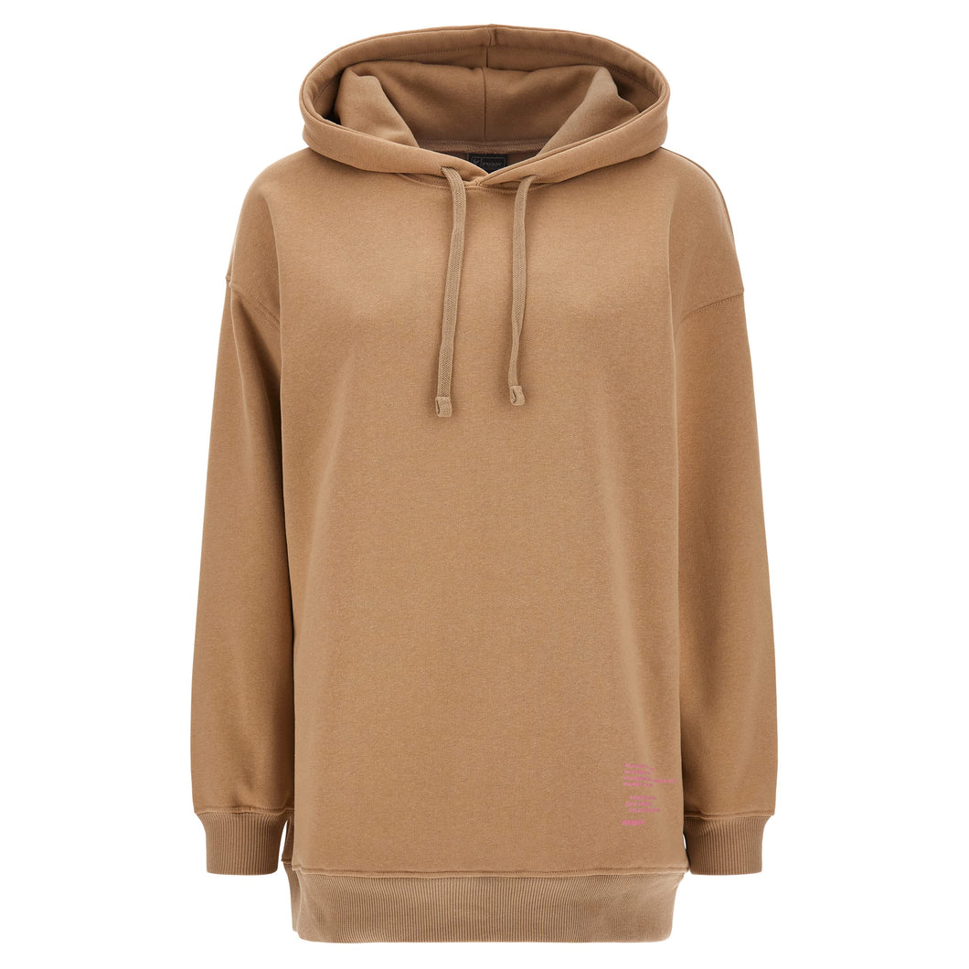 FREDDY - Felpa Comfort Lunga con Cappuccio E Stampa Lettering