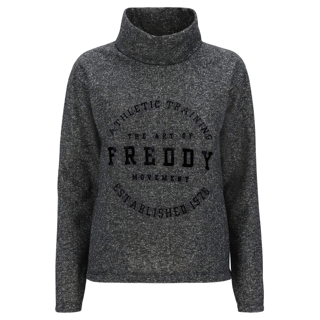 FREDDY Felpa in Lurex con Collo a Tubo e Stampa College