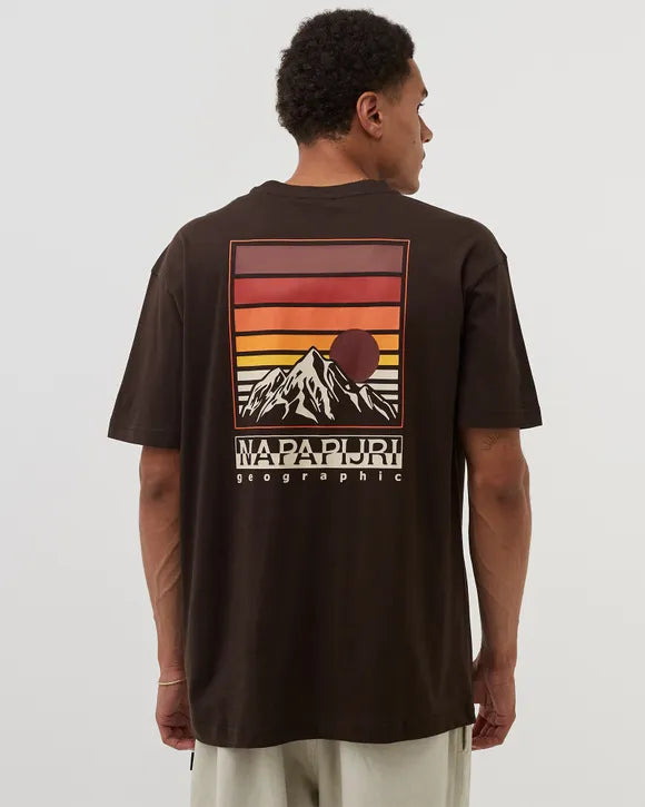 Napapijri - S-hill - T-shirt con stampa di montagna sul retro - Marron Brown