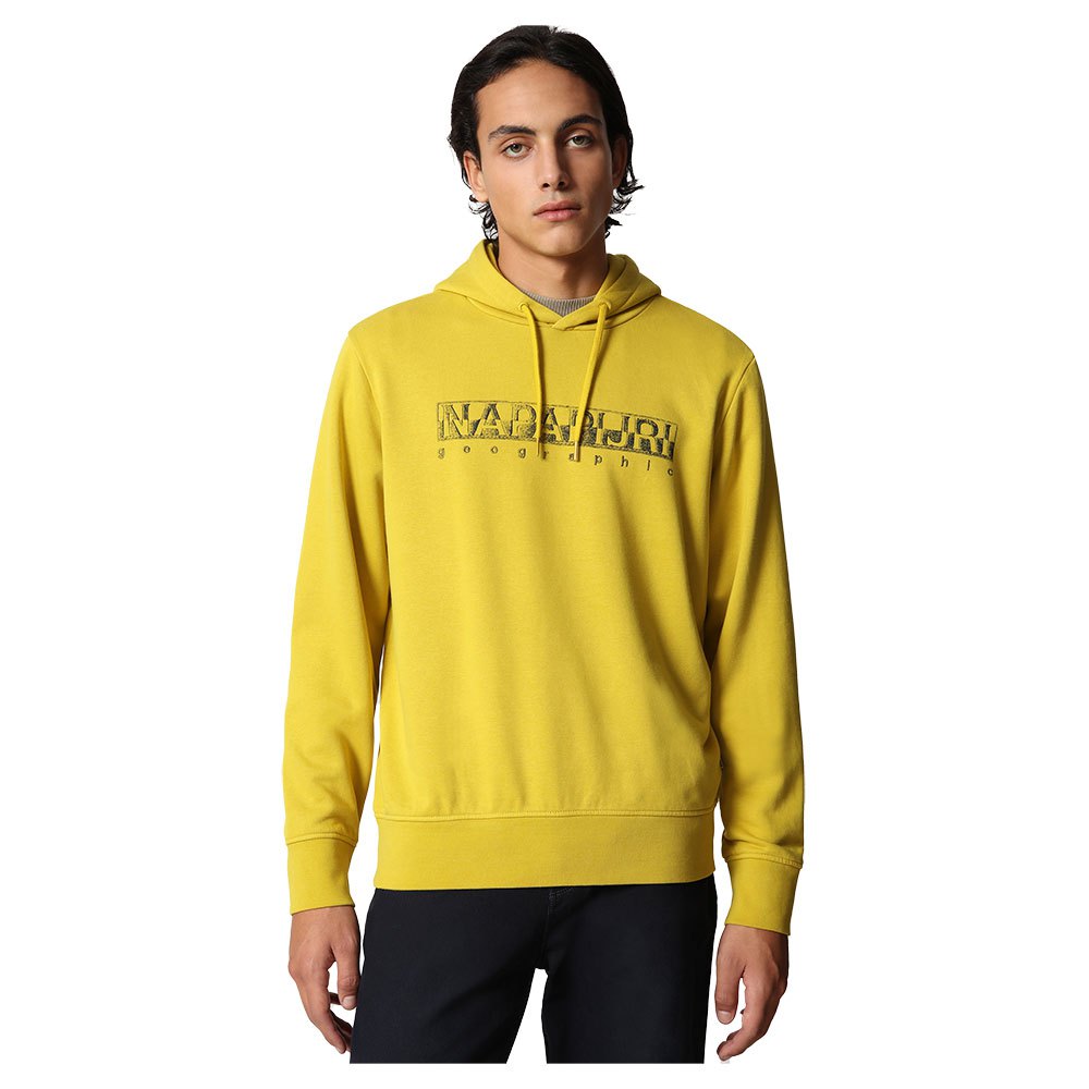 Napapijri Ballar H felpa uomo con cappuccio Giallo Yellow Moss stampa grigia